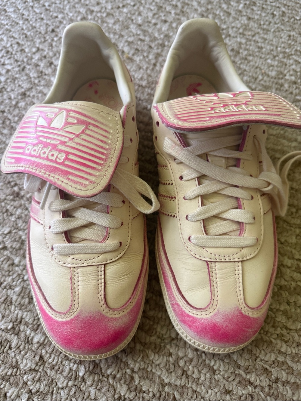 adidas Cream Sneakers with Pink Gradient Accents